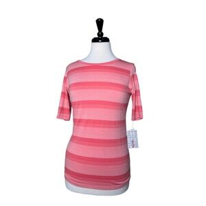 LuLaRoe GiGi Top S Pink Orange Coral Stripe Short Sleeve Tee NWT Womens